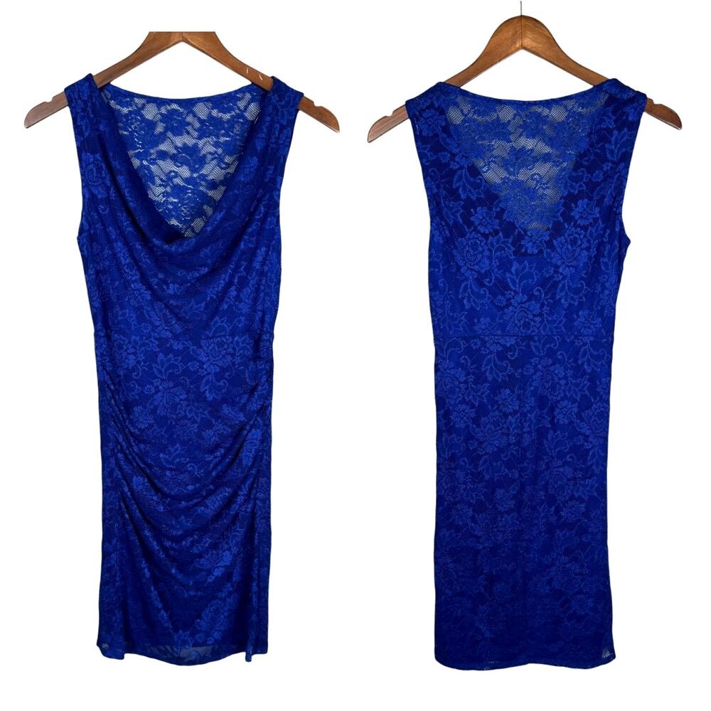 Laundry by Shelli Segal Royal Blue Lace Sleeveless Ruched Bodycon Mini Dress